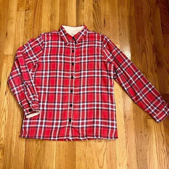 Women's L.L. Bean Fleece Lined Plaid Flannel Button Up Shacket Shirt Size SMALL - Picture 1 of 5